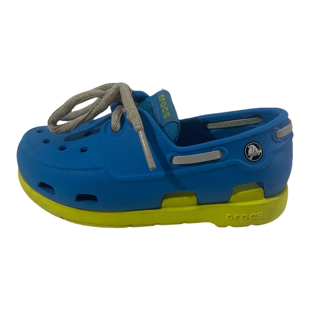 baby CROCS size 7 blue yellow loafer style A1